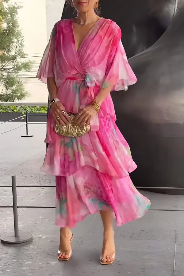 Women New Half-sleeved V-neck A-line Elegant And Fashionable Casual Dress For Women's Outdoor Camping Vacation Style Loose Dress