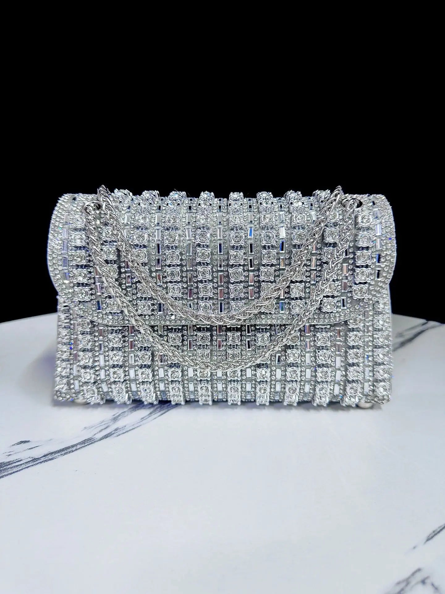 Full Rhinestone Women's Evening Clutch Bag luxury Leather Chain Handbag Elegant Wedding Party Diamond Wallet Rectangular Purse