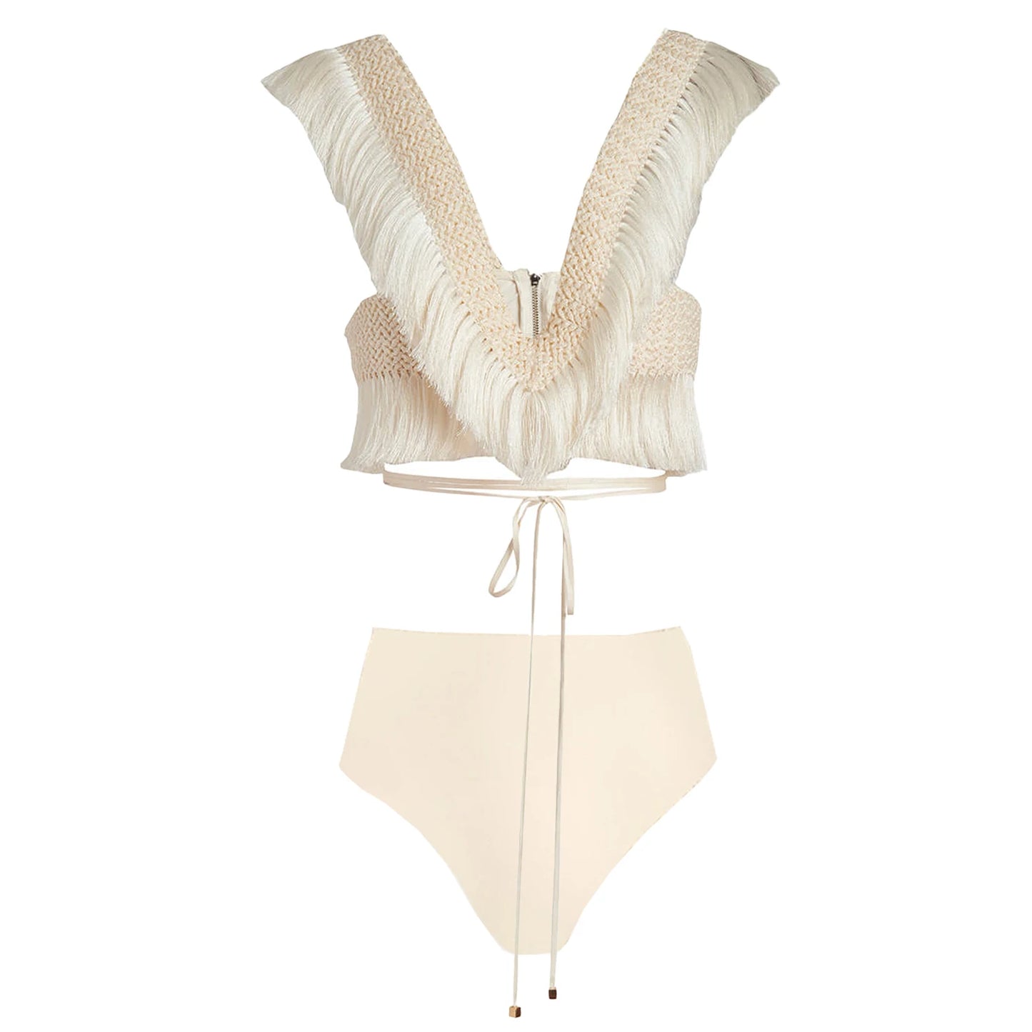 V Neck Fringe Trim Bikini Swimsuit High Waist Swimwear with Skirt for Women Halter Bathing Suits Print Summer Female