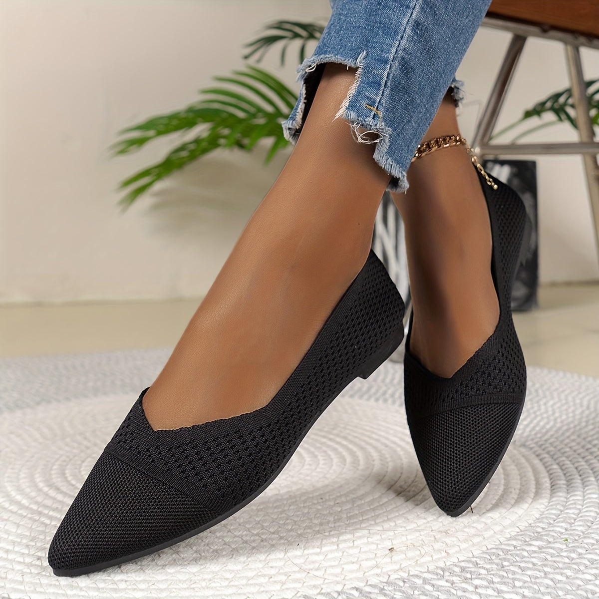 Casual Pointed Toe Knit Flats