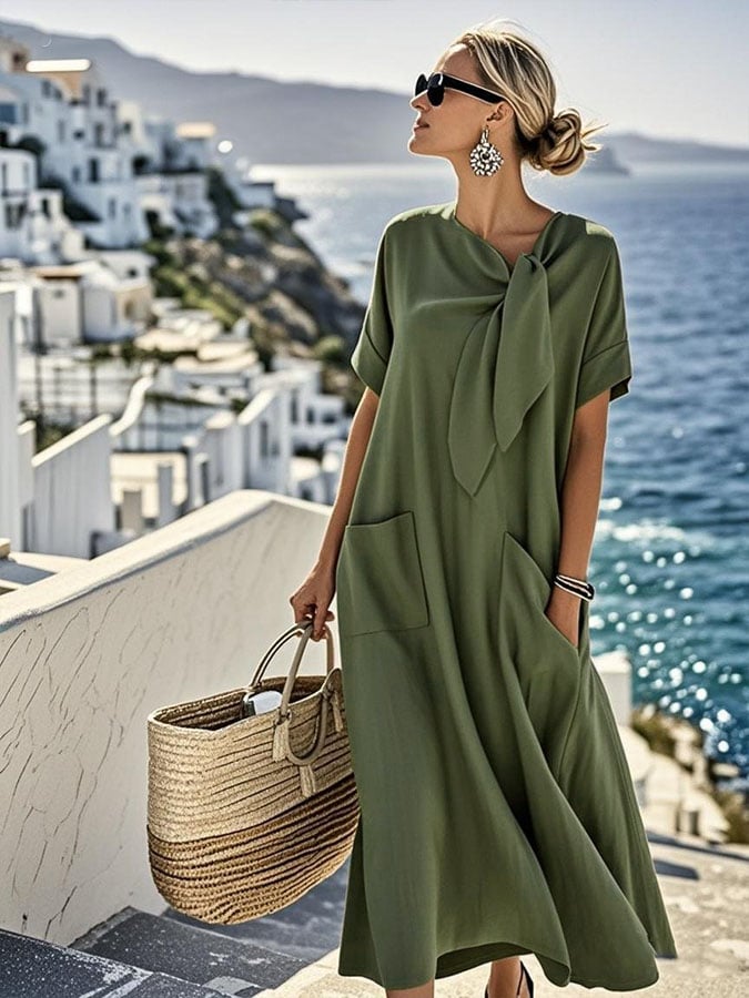 Women's loose cotton and linen dress with pockets