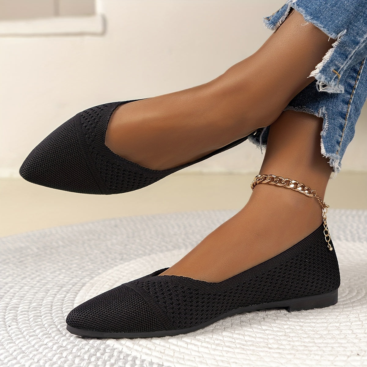 Casual Pointed Toe Knit Flats