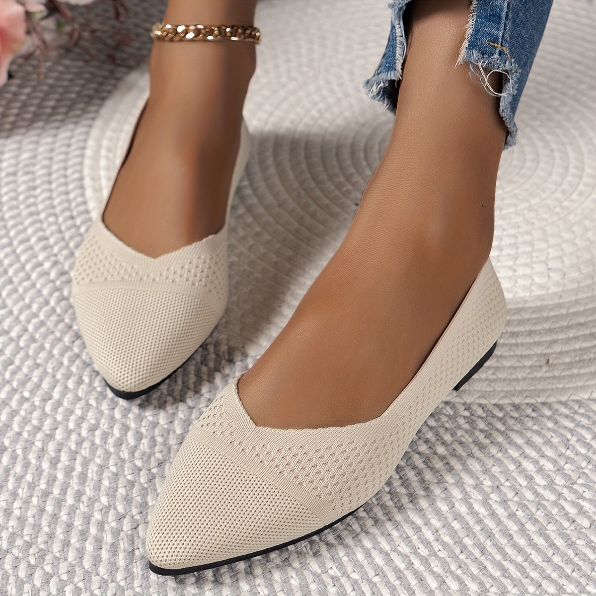 Casual Pointed Toe Knit Flats