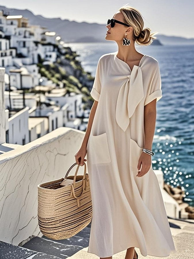 Women's loose cotton and linen dress with pockets