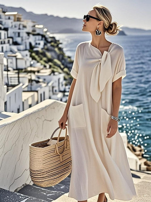 Women's loose cotton and linen dress with pockets