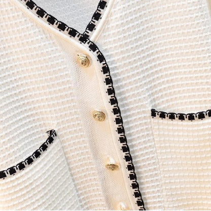 Zoki Women Cardigan Sweater Autumn Fashion V Neck Button Up Knitted Thin Jacket Korean Long Sleeve Casual Black White Coat 
