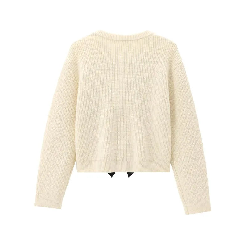 TRAFZR Knit Cardigan Solid Sweet Bow Cardigans Long Sleeve Sweaters Cardigans for Women Harajuku Vintage Cozy Sweaters
