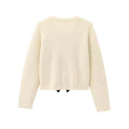 TRAFZR Knit Cardigan Solid Sweet Bow Cardigans Long Sleeve Sweaters Cardigans for Women Harajuku Vintage Cozy Sweaters