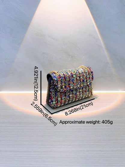 Full Rhinestone Women's Evening Clutch Bag luxury Leather Chain Handbag Elegant Wedding Party Diamond Wallet Rectangular Purse