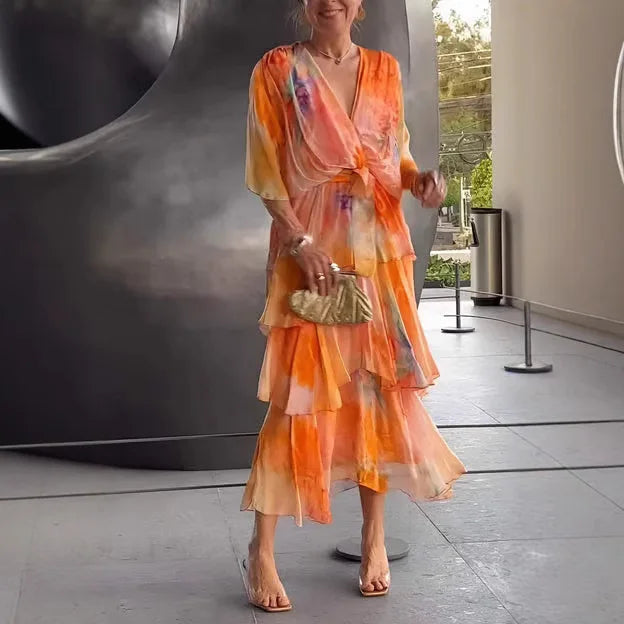 Women New Half-sleeved V-neck A-line Elegant And Fashionable Casual Dress For Women's Outdoor Camping Vacation Style Loose Dress