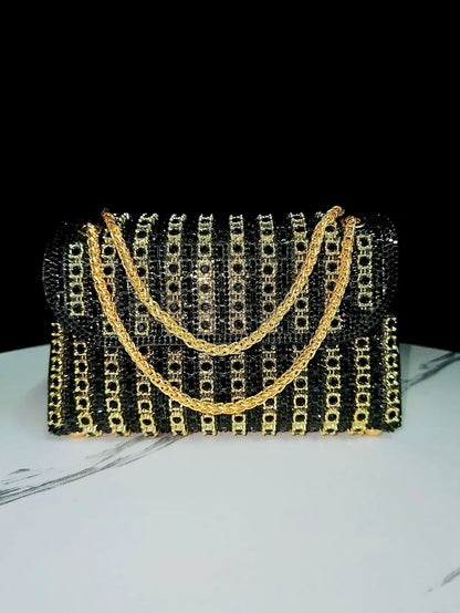 Full Rhinestone Women's Evening Clutch Bag luxury Leather Chain Handbag Elegant Wedding Party Diamond Wallet Rectangular Purse