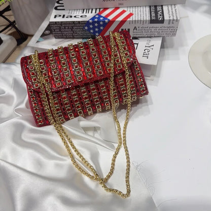 Full Rhinestone Women's Evening Clutch Bag luxury Leather Chain Handbag Elegant Wedding Party Diamond Wallet Rectangular Purse