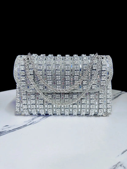 Full Rhinestone Women's Evening Clutch Bag luxury Leather Chain Handbag Elegant Wedding Party Diamond Wallet Rectangular Purse