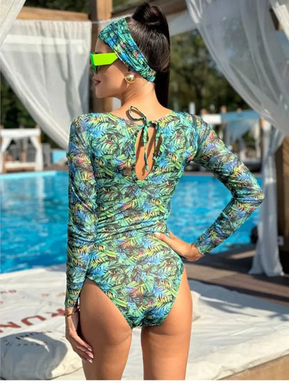 Mesh High Waist Sexy Swimsuit Women Summer Bathing Suit Bikini Set Long Sleeve Swimwear Beach Swimming Suit For Female Купальник