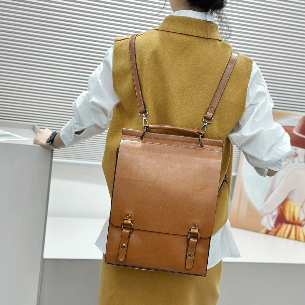 Genuine Leather Women Backpack Cross Body Bag Book School Bags Real Cowhide Lady Female Laptop Daypack Messenger Shoulder Bags