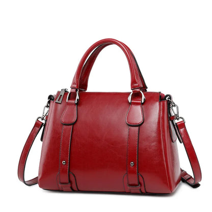 Genuine Leather Women Shoulder Cross body Handbag Top Handle Bag Casual Designer Female Oil Wax Cowhide Messenger Tote Bag