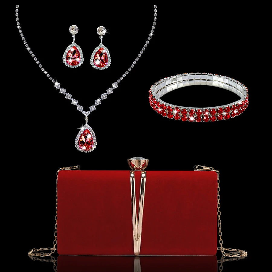 This elegant and luxurious clutch, paired with sparkling earrings, bracelets and necklaces, is the perfect gift for your friends