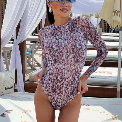 Mesh High Waist Sexy Swimsuit Women Summer Bathing Suit Bikini Set Long Sleeve Swimwear Beach Swimming Suit For Female Купальник