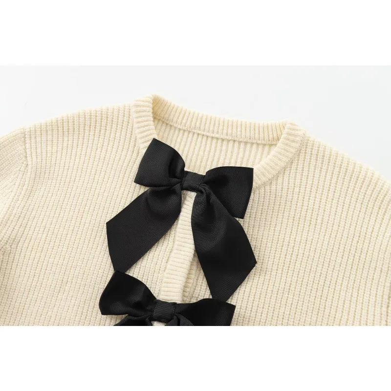 TRAFZR Knit Cardigan Solid Sweet Bow Cardigans Long Sleeve Sweaters Cardigans for Women Harajuku Vintage Cozy Sweaters