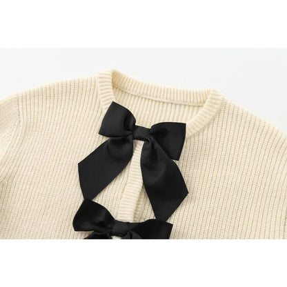TRAFZR Knit Cardigan Solid Sweet Bow Cardigans Long Sleeve Sweaters Cardigans for Women Harajuku Vintage Cozy Sweaters