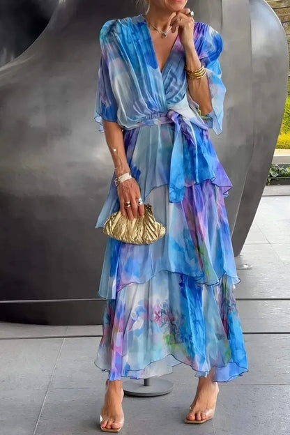 Women New Half-sleeved V-neck A-line Elegant And Fashionable Casual Dress For Women's Outdoor Camping Vacation Style Loose Dress