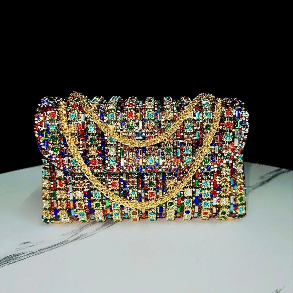 Full Rhinestone Women's Evening Clutch Bag luxury Leather Chain Handbag Elegant Wedding Party Diamond Wallet Rectangular Purse