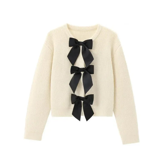 TRAFZR Knit Cardigan Solid Sweet Bow Cardigans Long Sleeve Sweaters Cardigans for Women Harajuku Vintage Cozy Sweaters