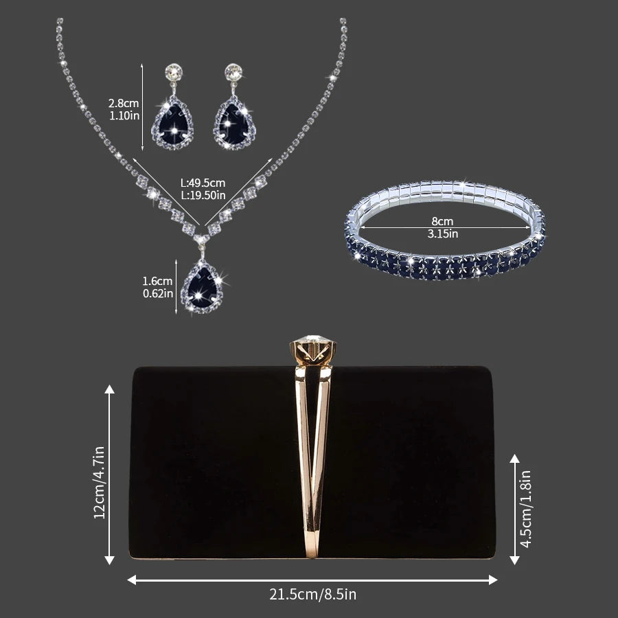 This elegant and luxurious clutch, paired with sparkling earrings, bracelets and necklaces, is the perfect gift for your friends