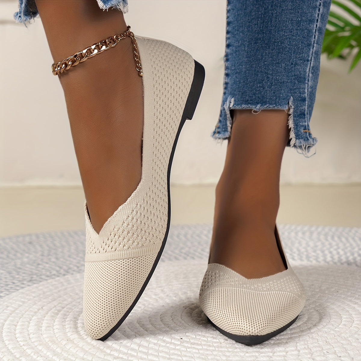 Casual Pointed Toe Knit Flats